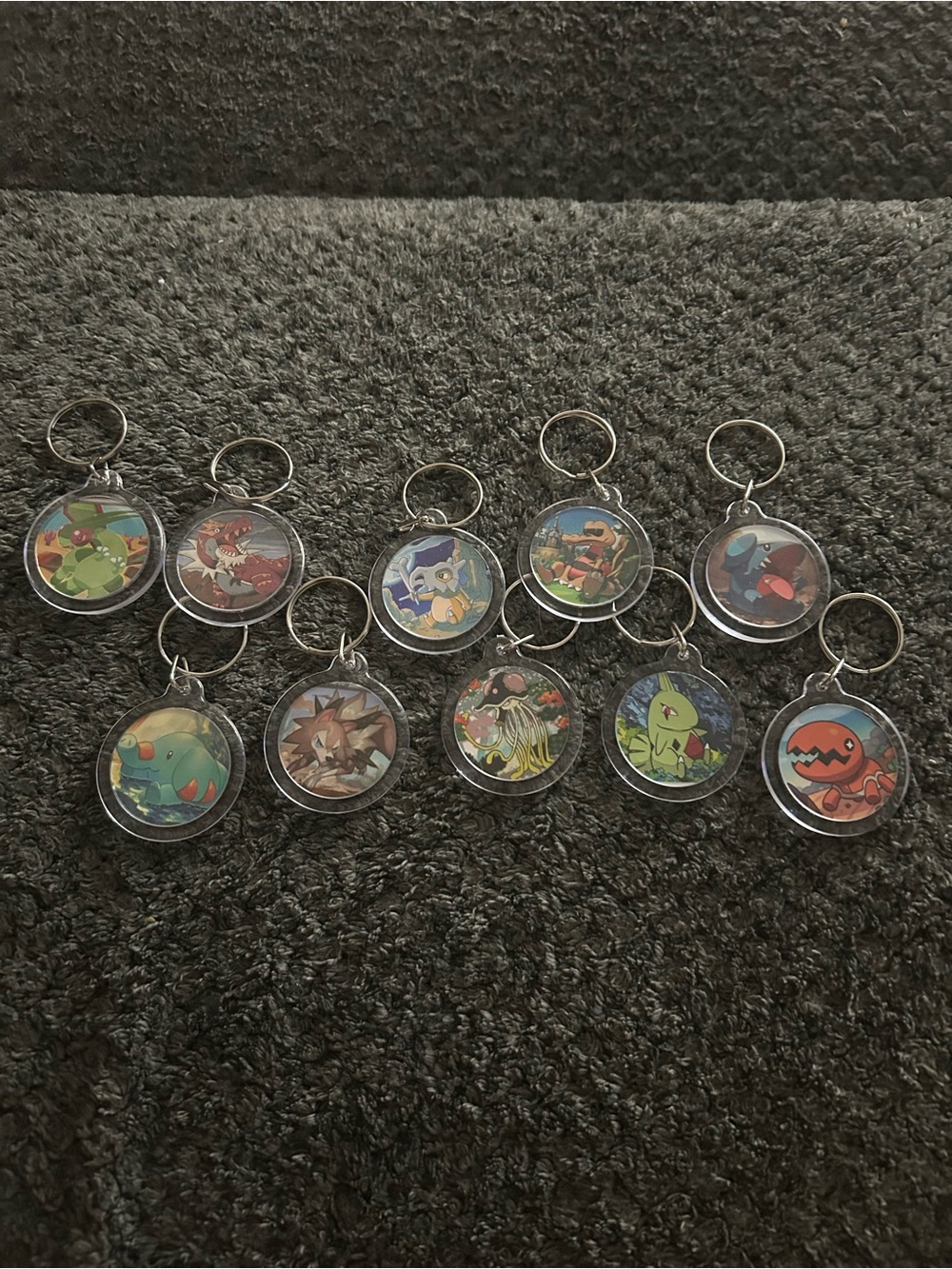 Hand Crafted clear acrylic Pokemon-style character keychain - multicolor